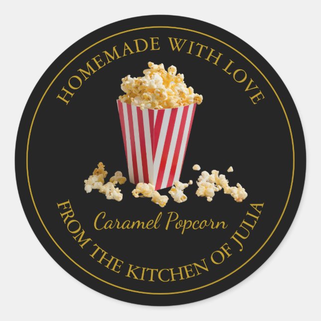Homemade Popcorn Label | Black (Front)