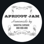 Homemade preserves jam jar stickers ROUND<br><div class="desc">This round, "vintage typography" sticker has a white background with floral flourish swirls and fonts in script, bold, formal and casual styles. CUSTOMIZE IT - Change the wording and the colour of the background to suit your requirements, add your monogram, or delete templates by using the "customise it" button. You...</div>