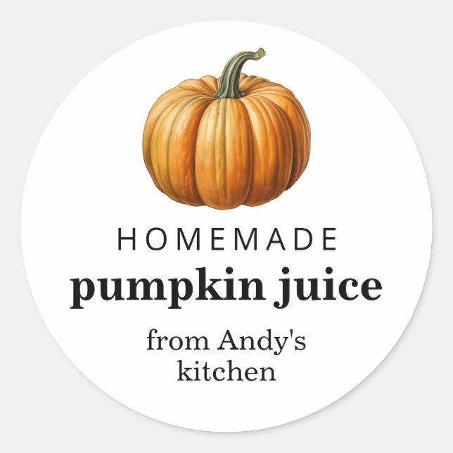Homemade pumpkin juice canning label  (Front)