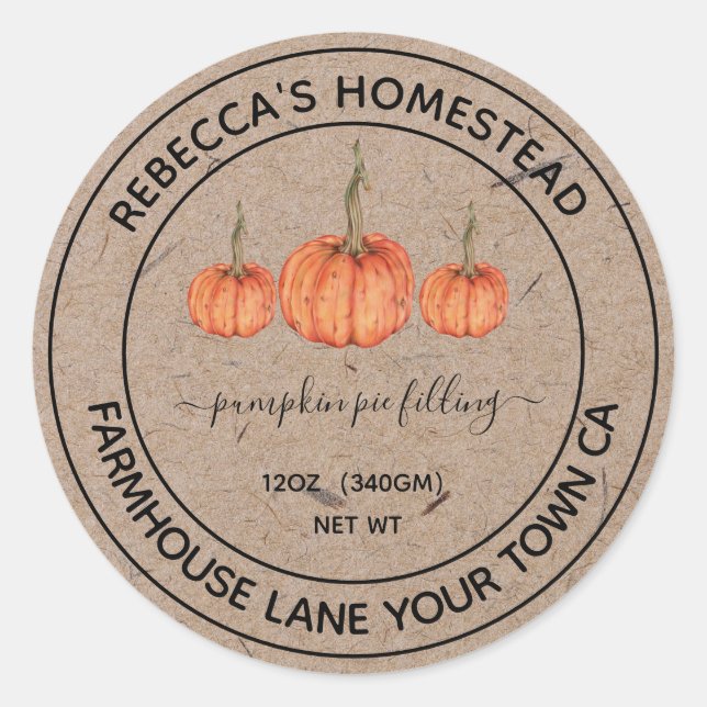 Homemade Pumpkin pie filling canning label (Front)