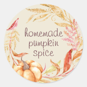 Homemade Pumpkin Spice Foliage Antique White Classic Round Sticker