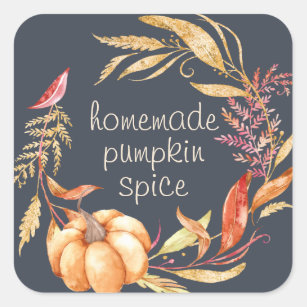 Homemade Pumpkin Spice Gold Foliage Dark Blue Square Sticker
