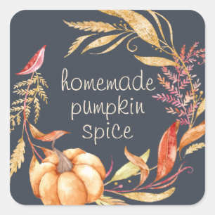 Homemade Pumpkin Spice Gold Foliage Dark Blue Square Sticker