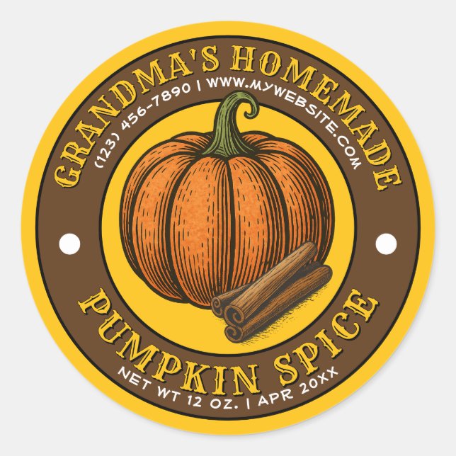 Homemade Pumpkin Spice Template Classic Round Sticker (Front)