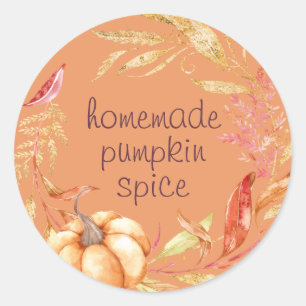 Homemade Pumpkin Spice Watercolor Foliage Orange Classic Round Sticker