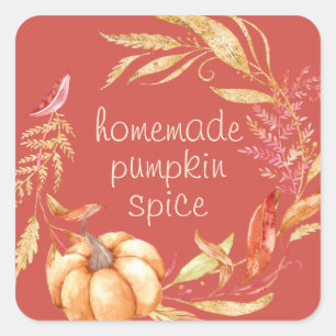 Homemade Pumpkin Spice Watercolor Foliage Red Square Sticker