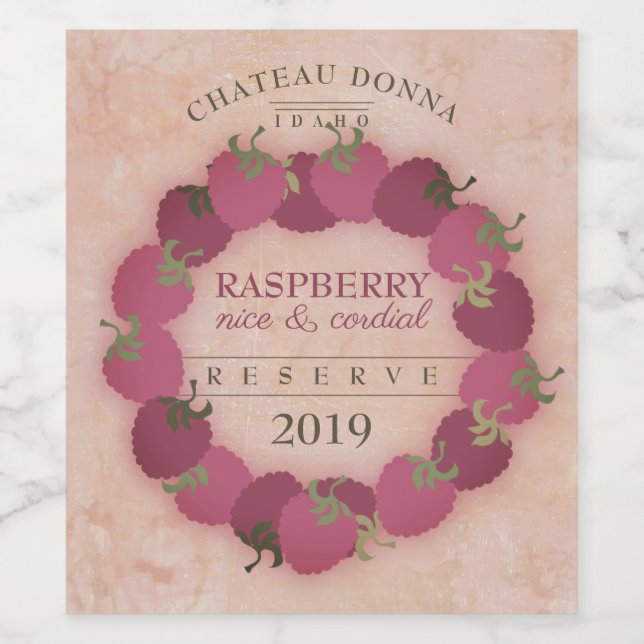 Homemade raspberry cordial wine personalised wine label (Single Label)