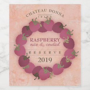 Homemade raspberry cordial wine personalized label