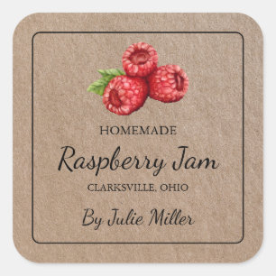Homemade Raspberry Jam Square Kraft Paper Label