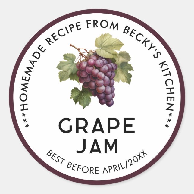 Homemade Red Grapes Jam Pantry Labels (Front)