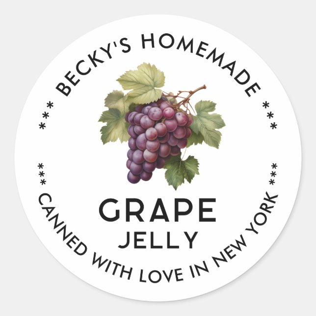 Homemade Red Grapes jelly canning label (Front)