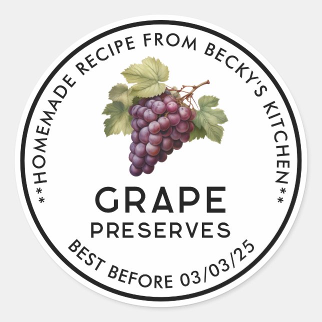 Homemade Red Grapes preserves canning label (Front)