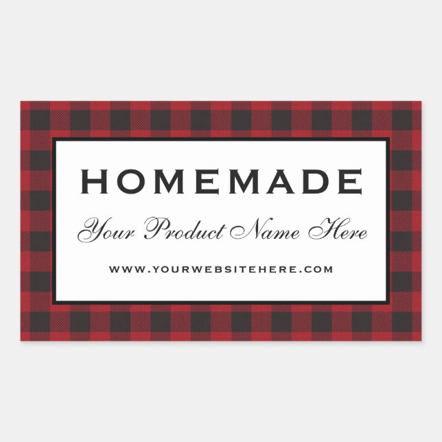 Homemade Red Plaid Rectangular Sticker (Front)