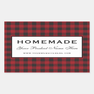Homemade Red Plaid Rectangular Sticker