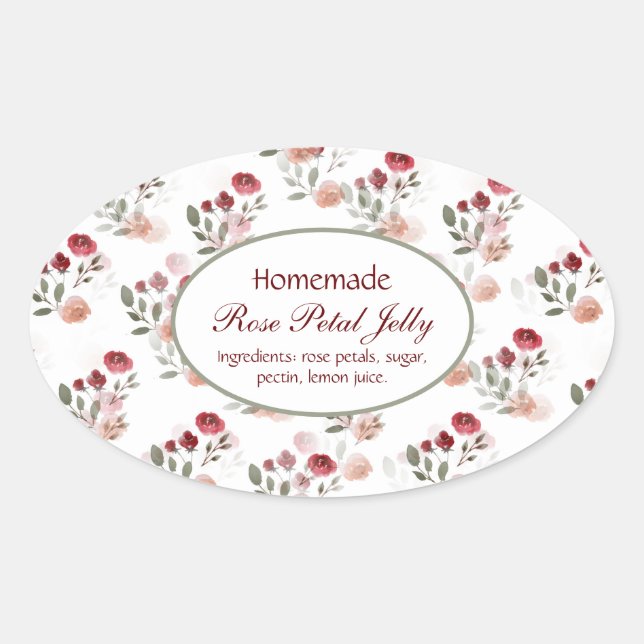 Homemade Rose Petal Jelly Vintage Roses Oval Label (Front)
