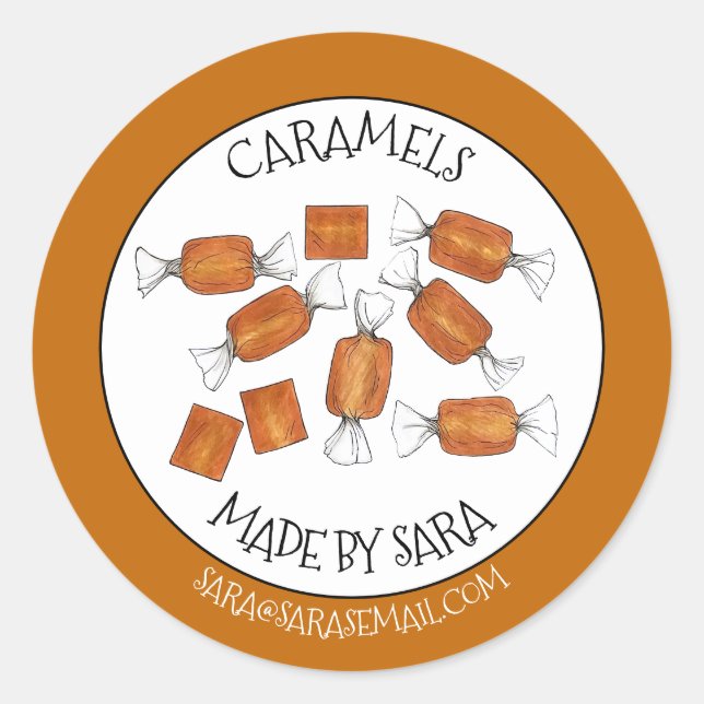 Homemade Salted Caramels Sweets Candy Made By Classic Round Sticker (Front)