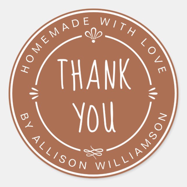 Homemade Small Business Thank You TerraCotta Classic Round Sticker (Front)