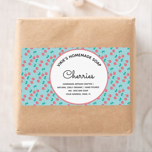 Homemade Soap Business Cherry Watercolor  Label (Insitu)