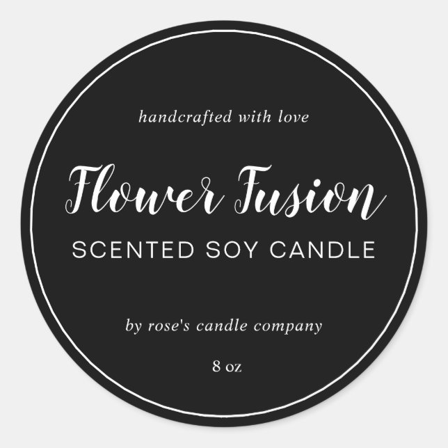Homemade Soy Candle Chic Calligraphy Black Classic Round Sticker (Front)