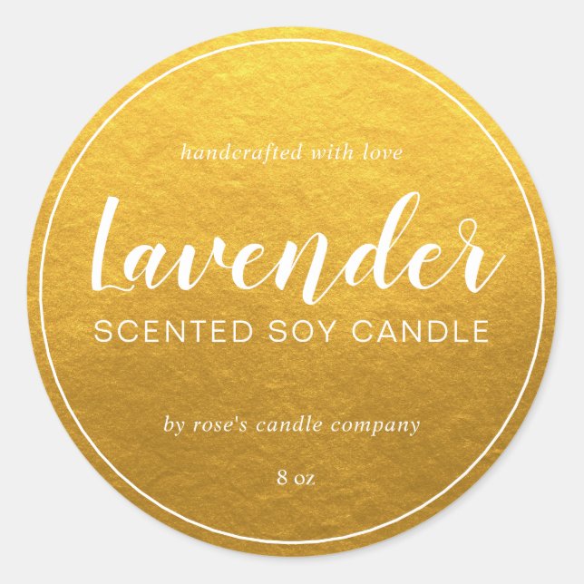 Homemade Soy Candle Chic Calligraphy Classic Gold Classic Round Sticker (Front)