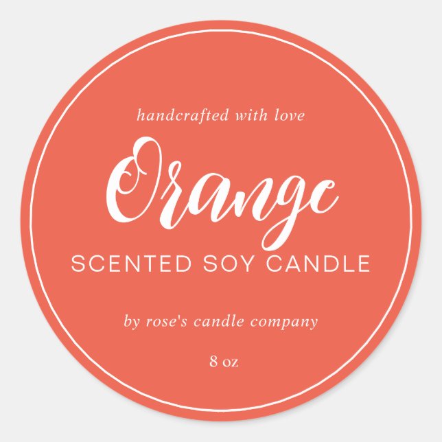 Homemade Soy Candle Chic Calligraphy Orange Red Classic Round Sticker (Front)