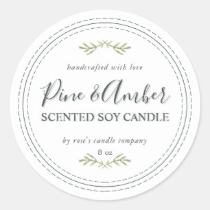 Homemade Soy Candle Green Pine Sprig White Classic Round Sticker