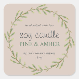 Homemade Soy Candle Pine Sprig Custom Purple Square Sticker