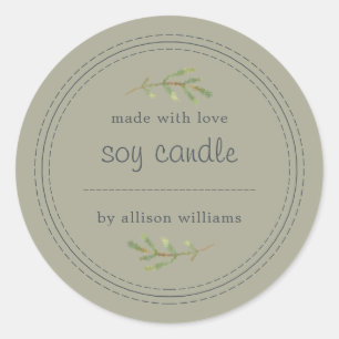 Homemade Soy Candle Pine Sprig Write On Grey Class Classic Round Sticker