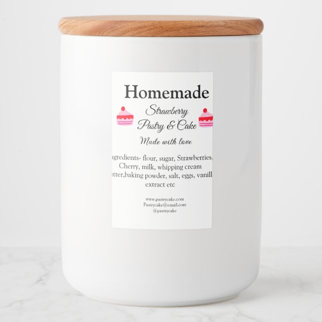 Homemade strawberry cake pastry made with love tex food label (Front)