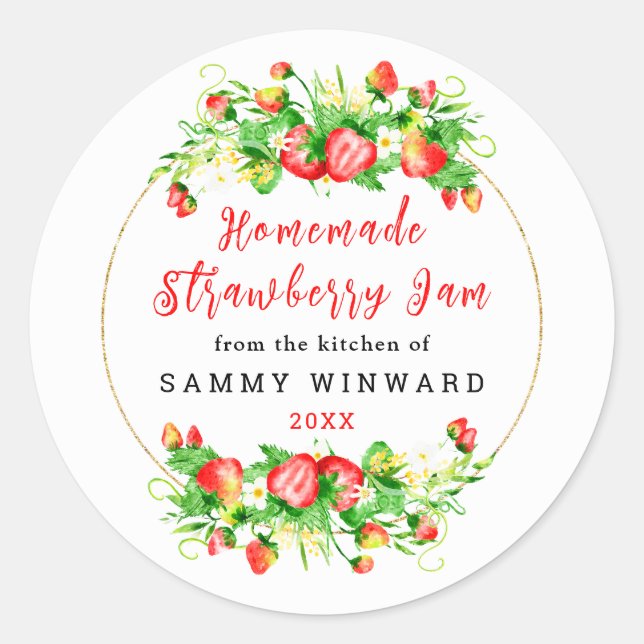 Homemade Strawberry Jam Canning Label (Front)
