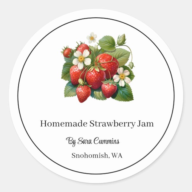 Homemade Strawberry Jam Classic Round Sticker (Front)