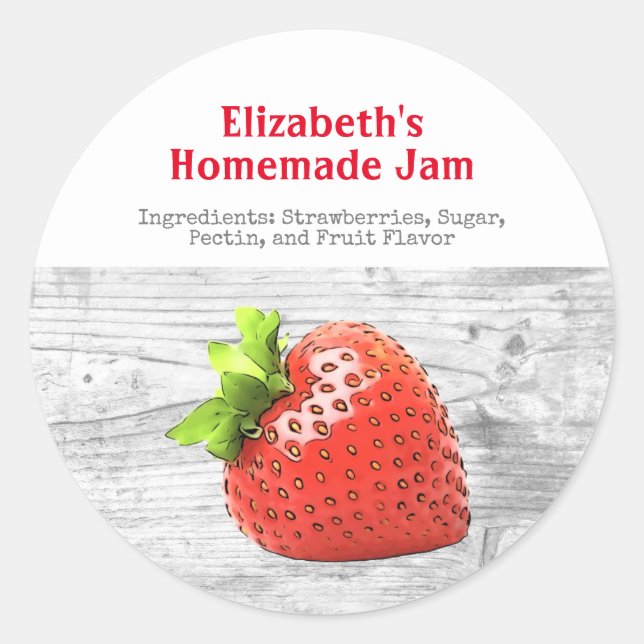 Homemade Strawberry Jam Custom Silver Red  Classic Round Sticker (Front)