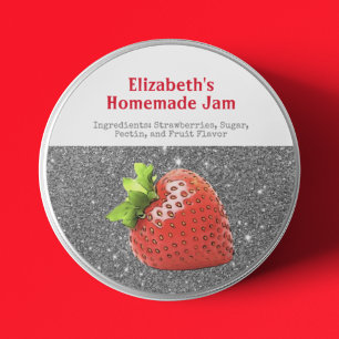 Homemade Strawberry Jam Custom Sparkle Silver Red Classic Round Sticker