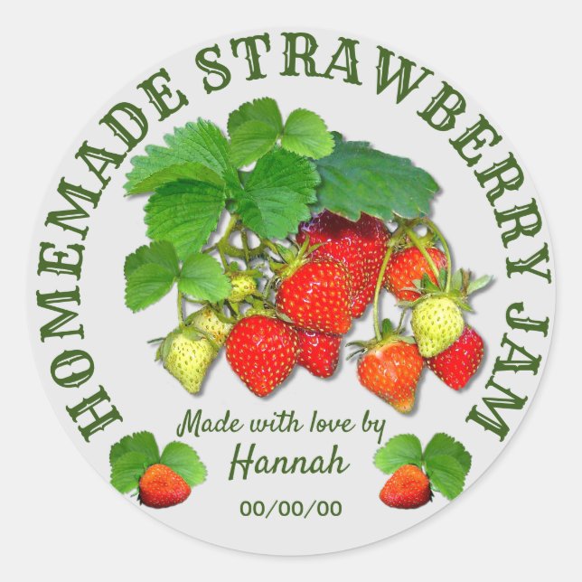 Homemade Strawberry Jam Custom Text Classic Round Sticker (Front)