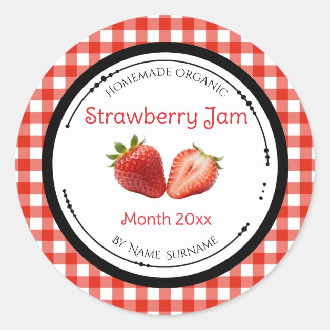 Homemade Strawberry Jam Label Sticker (Front)