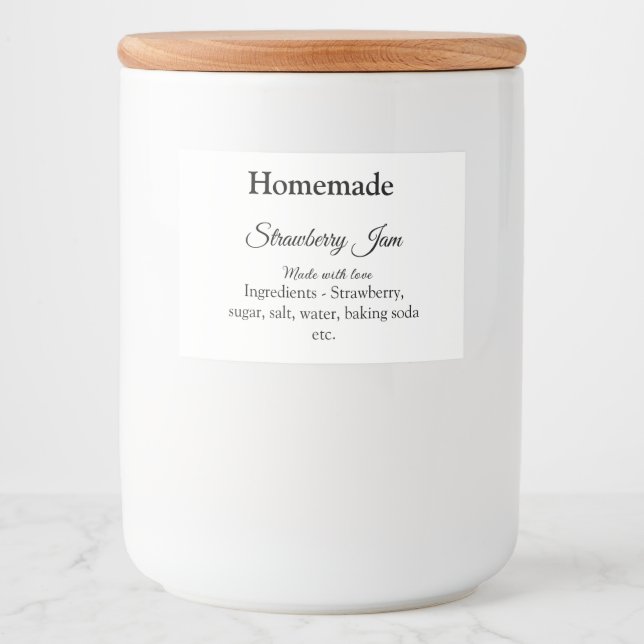 Homemade strawberry jam made with love add text food label (Front)