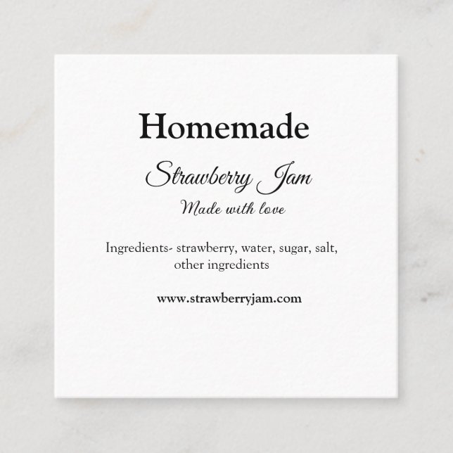 Homemade strawberry jam made with love add text we square business card (Front)