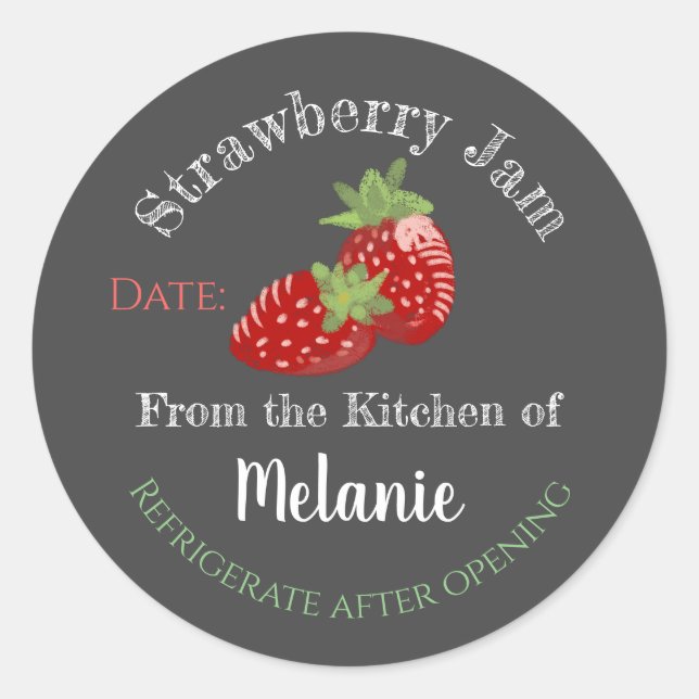 Homemade Strawberry Jam Personalised Chalk Canning Classic Round Sticker (Front)