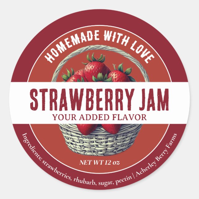 Homemade Strawberry Jam Round Sticker (Front)