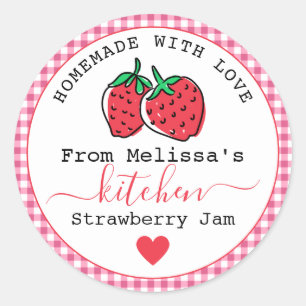 Homemade Strawberry Jam Rustic Pink Gingham Classic Round Sticker