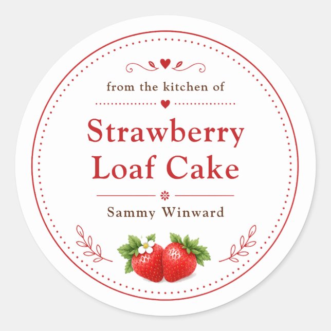 Homemade Strawberry Loaf Cake Label (Front)