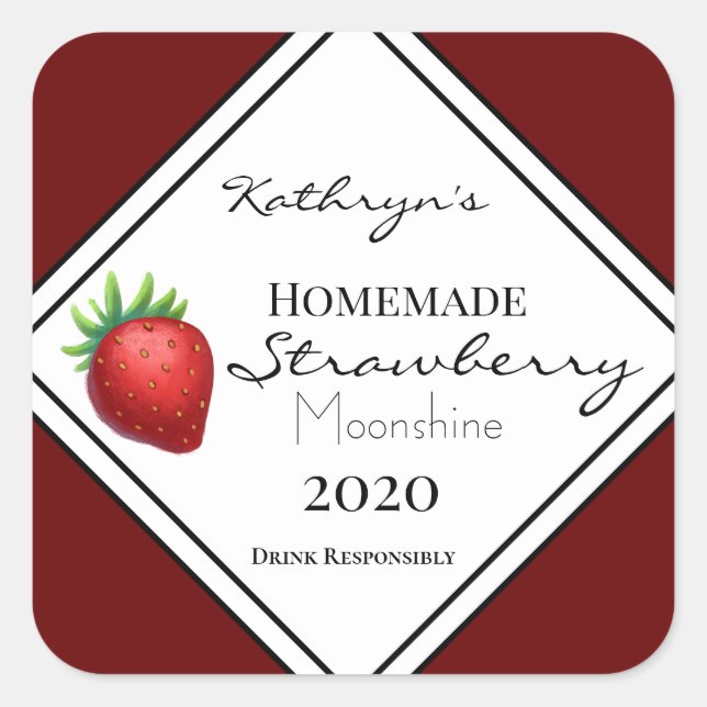 Homemade Strawberry Moonshine Personalised Square Sticker (Front)
