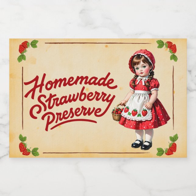 Homemade Strawberry Preserve - Vintage Food Label (Single Label)