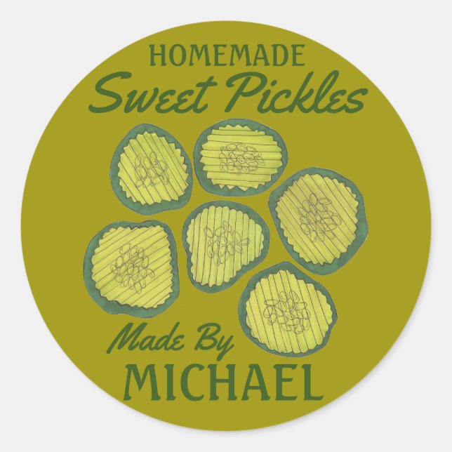 Homemade Sweet Pickles Personalised Dill Pickle Classic Round Sticker (Front)