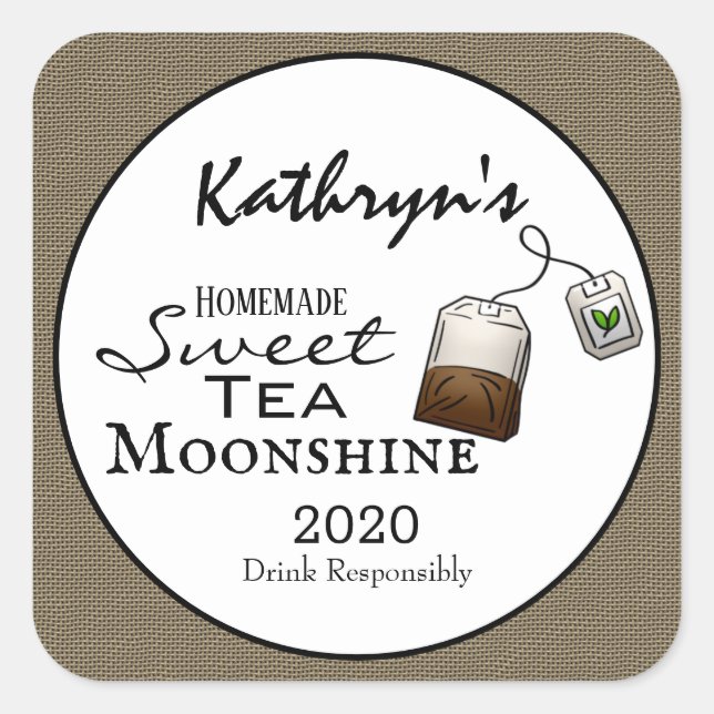 Homemade Sweet Tea Moonshine Personalised Square Sticker (Front)