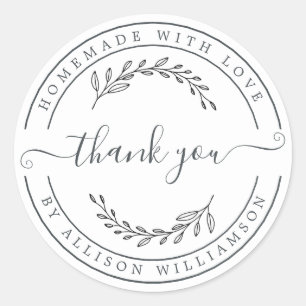Homemade Thank You Foliage Classic Round Sticker