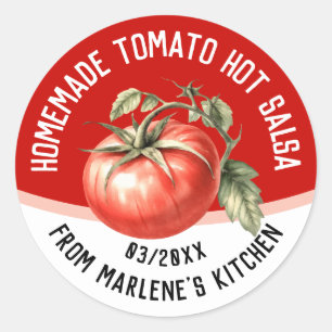 Homemade tomato hot salsa with red tomato classic round sticker