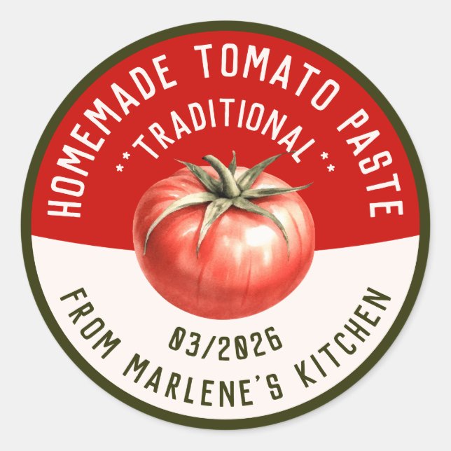 Homemade tomato paste with two colours classic round sticker (Front)