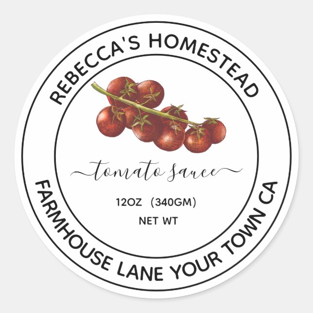 Homemade Tomato Sauce canning jar labels (Front)