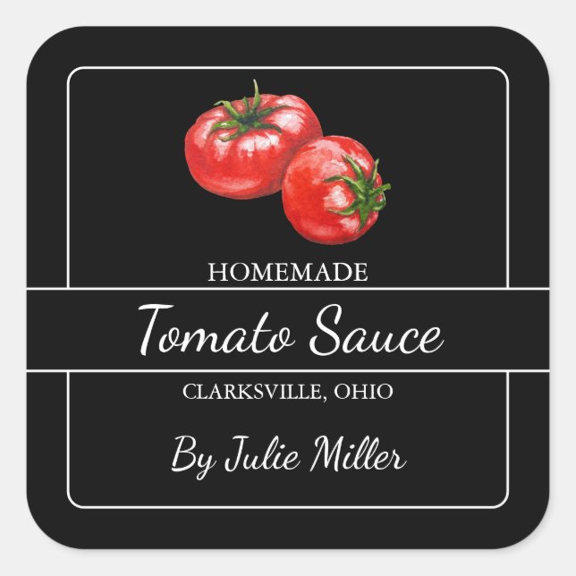 Homemade Tomato Sauce Square Label Black (Front)